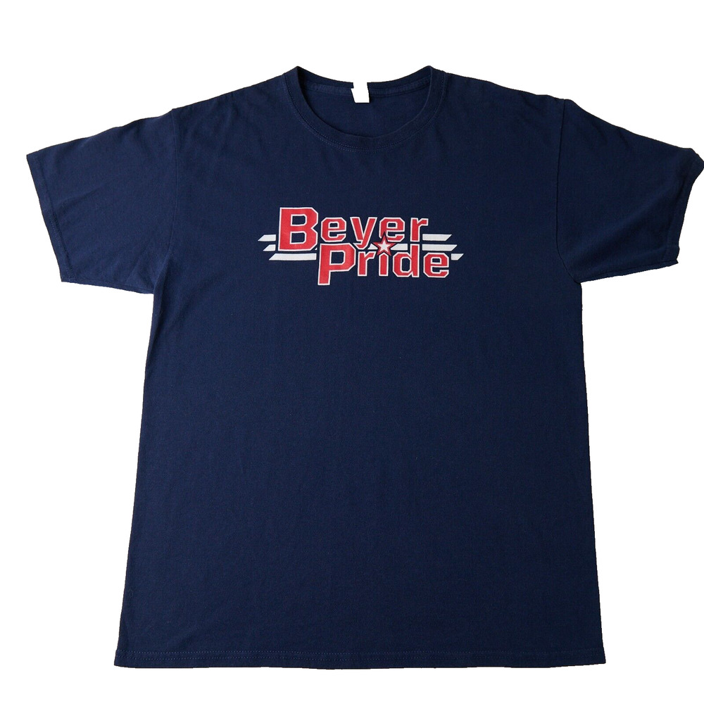 Jerzees Dri-Power T-Shirt Men's Large Navy Graphic Beyer Pride Cotton‎ Crew Neck